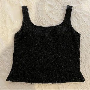 Cache sequined black top